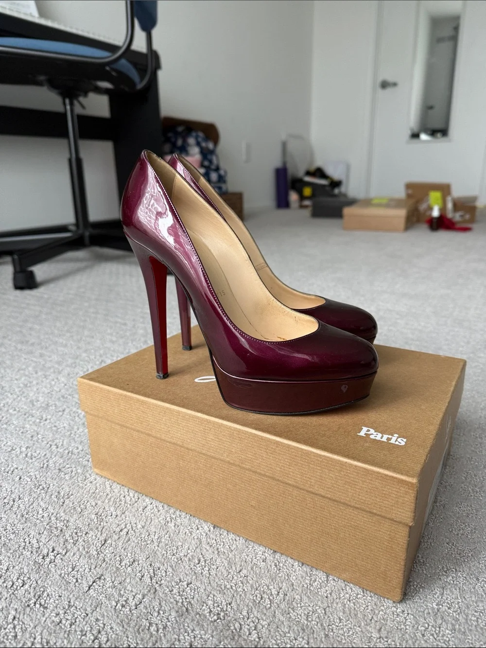 Christian Louboutin Burgundy Patent Platform Stiletto Pumps